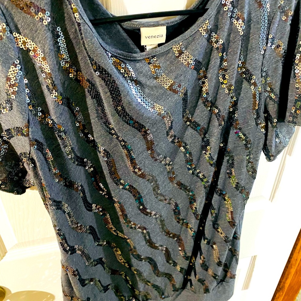 Soft Gray Sequin Top (Plus)